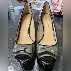 Antonio Melani camo green and black platform dress heels
